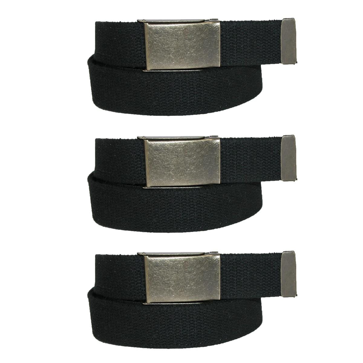 CTM® Men's Fabric Belt with Brass Flip Top Buckle (Pack of 3) - Black