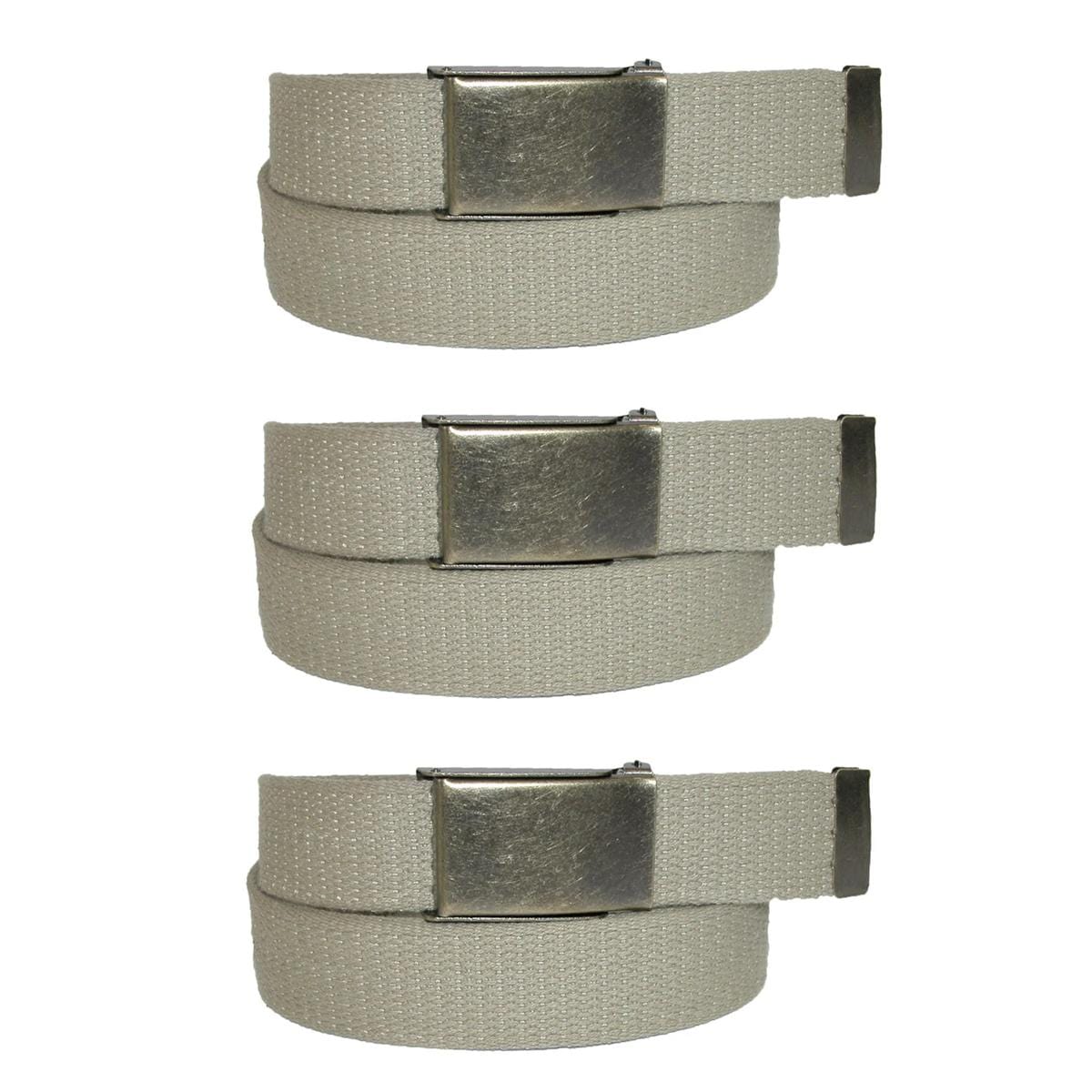 CTM® Men's Fabric Belt with Brass Flip Top Buckle (Pack of 3) - Khaki