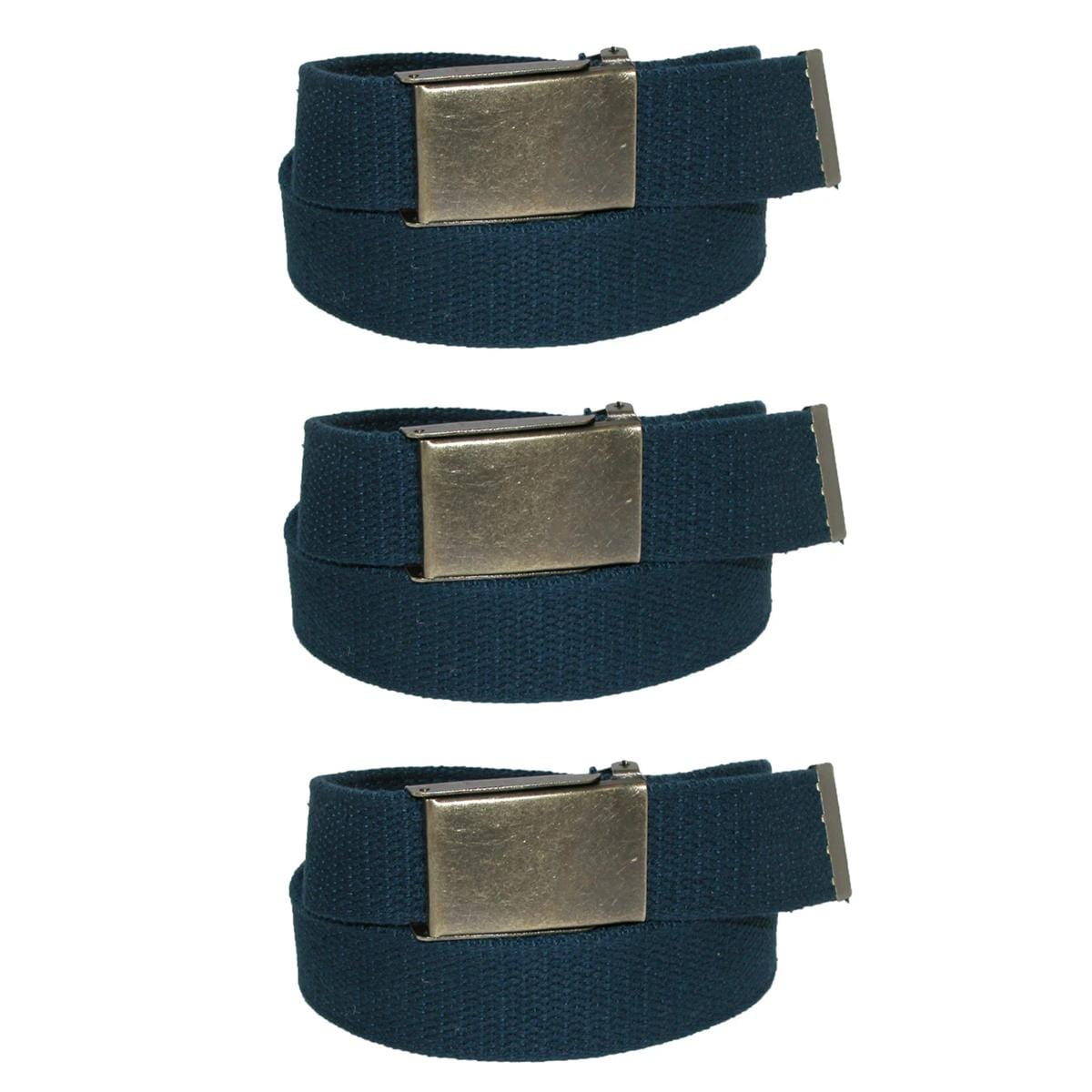 CTM® Men's Fabric Belt with Brass Flip Top Buckle (Pack of 3) - Navy