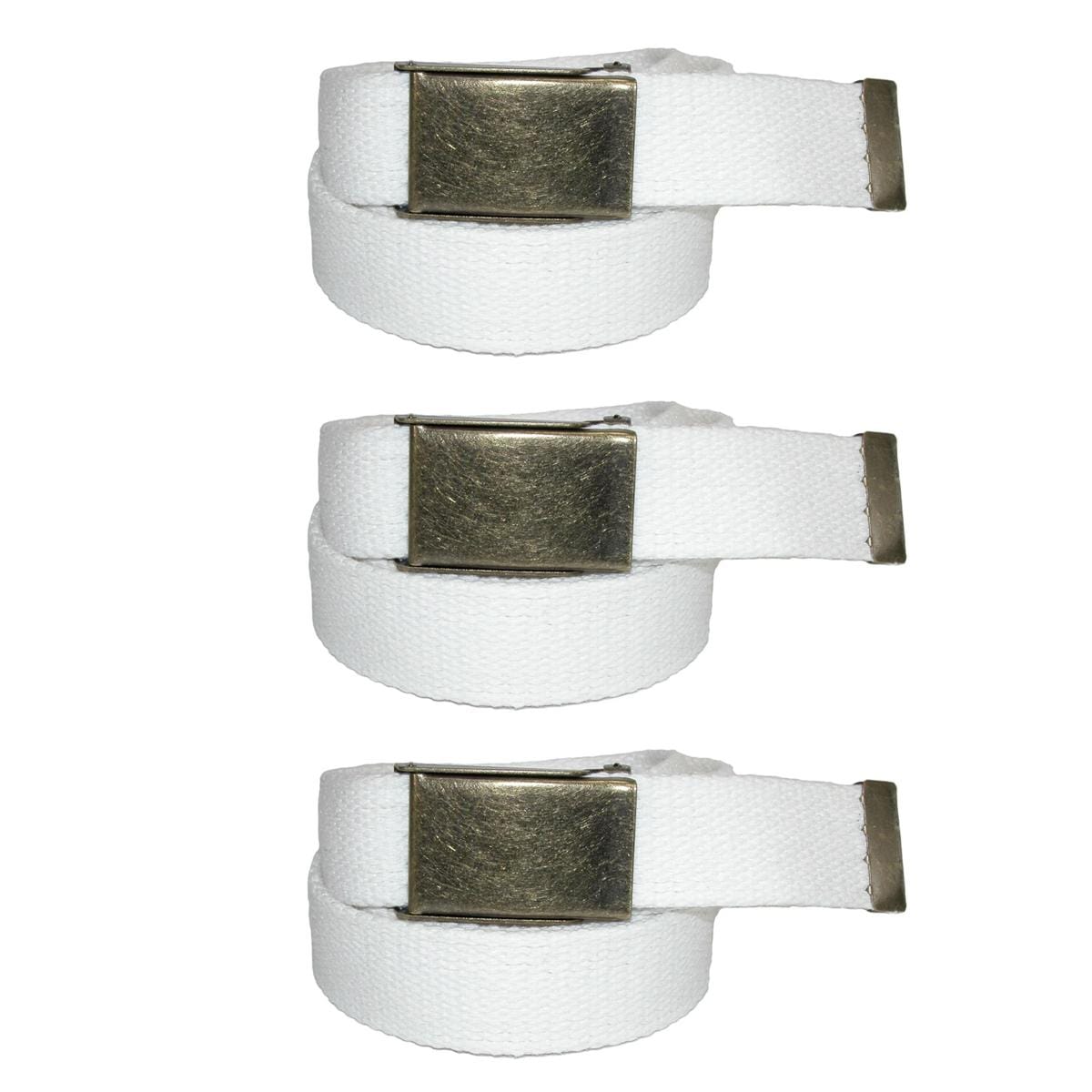 CTM® Men's Fabric Belt with Brass Flip Top Buckle (Pack of 3) - White