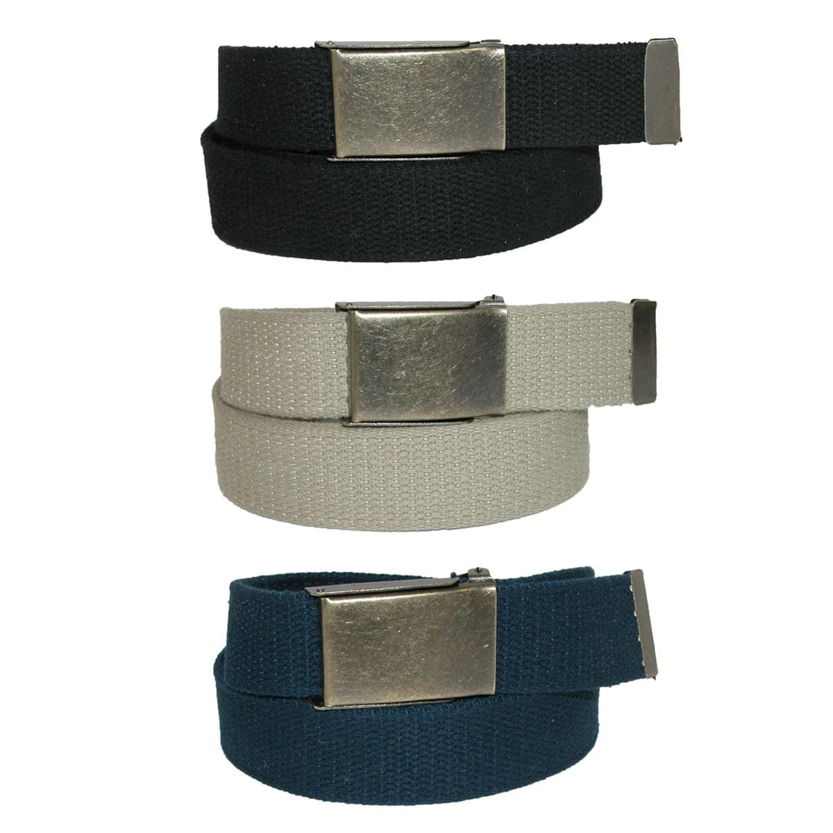 CTM® Men's Fabric Belt with Brass Flip Top Buckle (Pack of 3) - Men's Fabric Belt with Brass Flip Top Buckle (Pack of 3)