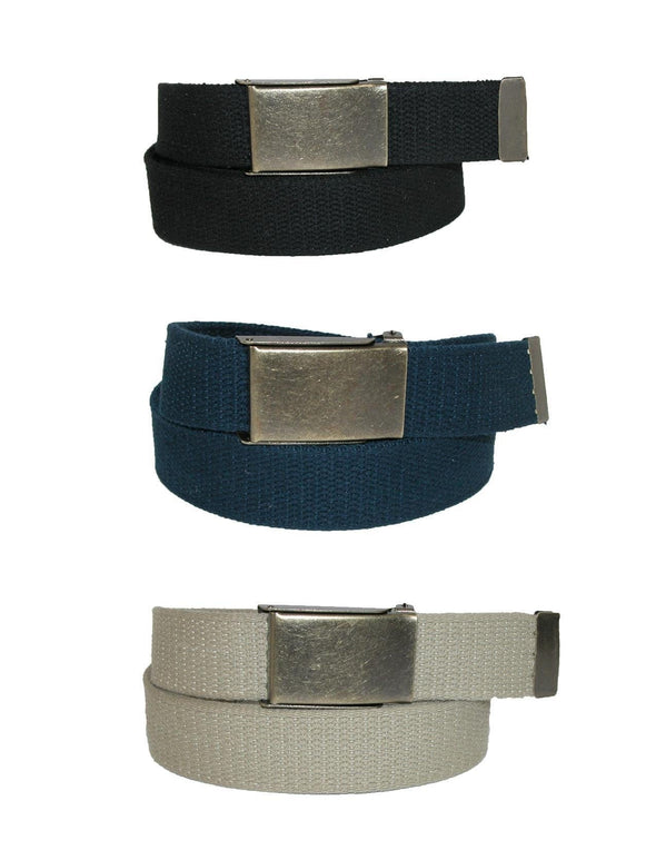 Men's Fabric Belt with Brass Flip Top Buckle (Pack of 3)