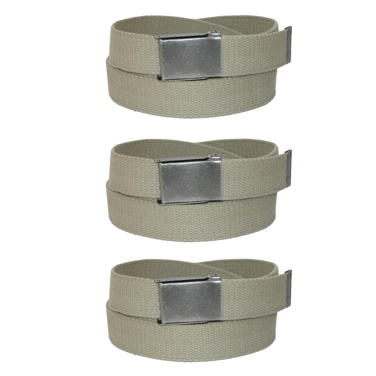 CTM® Men's Fabric Belt with Flip Top Nickel Buckle (Pack of 3) - Khaki