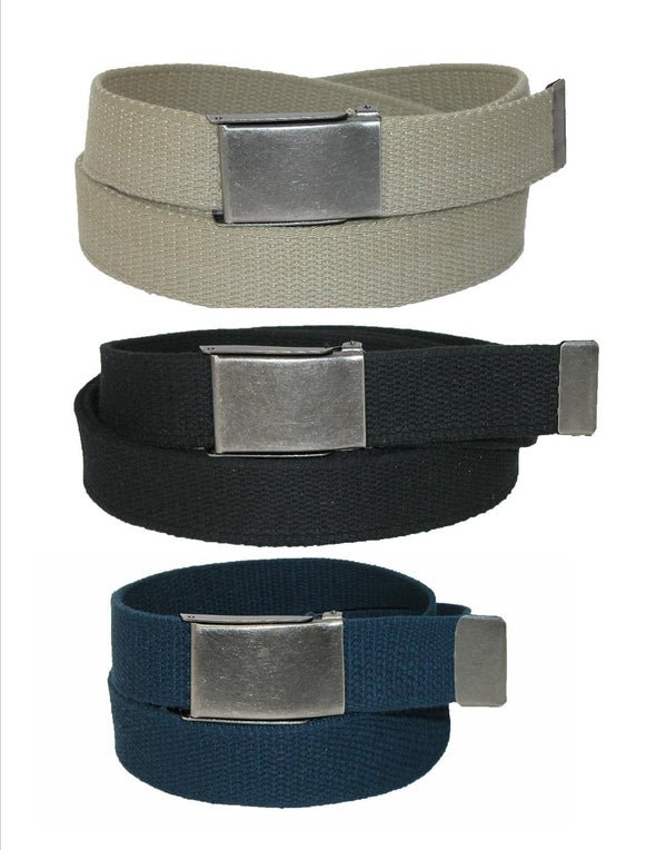 Men's Fabric Belt with Flip Top Nickel Buckle (Pack of 3)