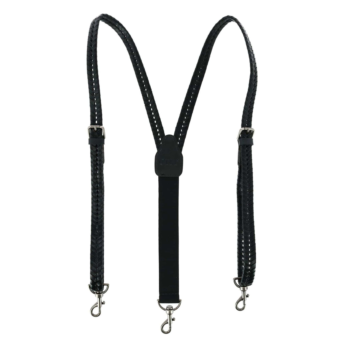 CTM® Mens Coated Leather Flat Braided Suspenders with Metal Swivel Hook Ends