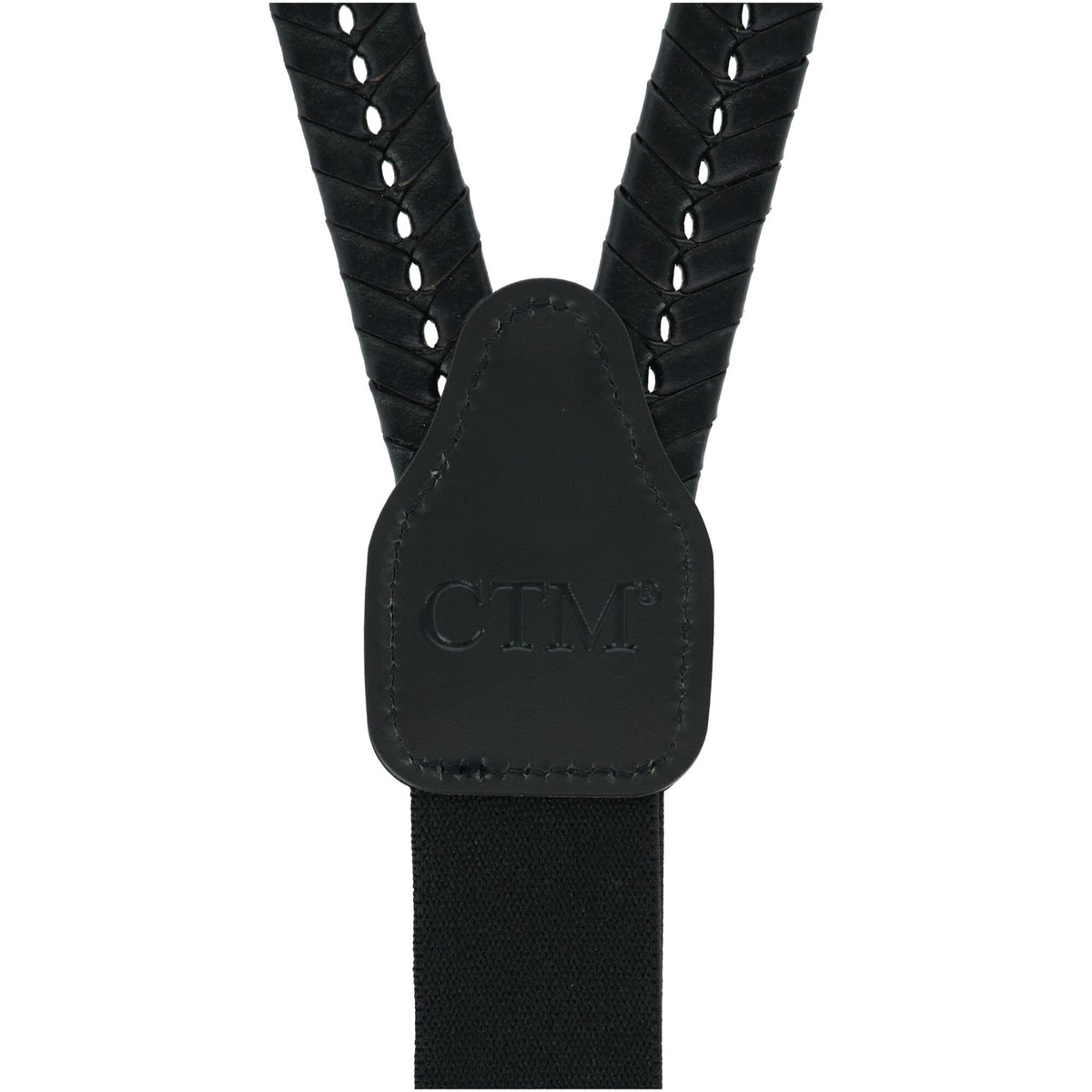 CTM® Mens Coated Leather Flat Braided Suspenders with Metal Swivel Hook Ends - Black