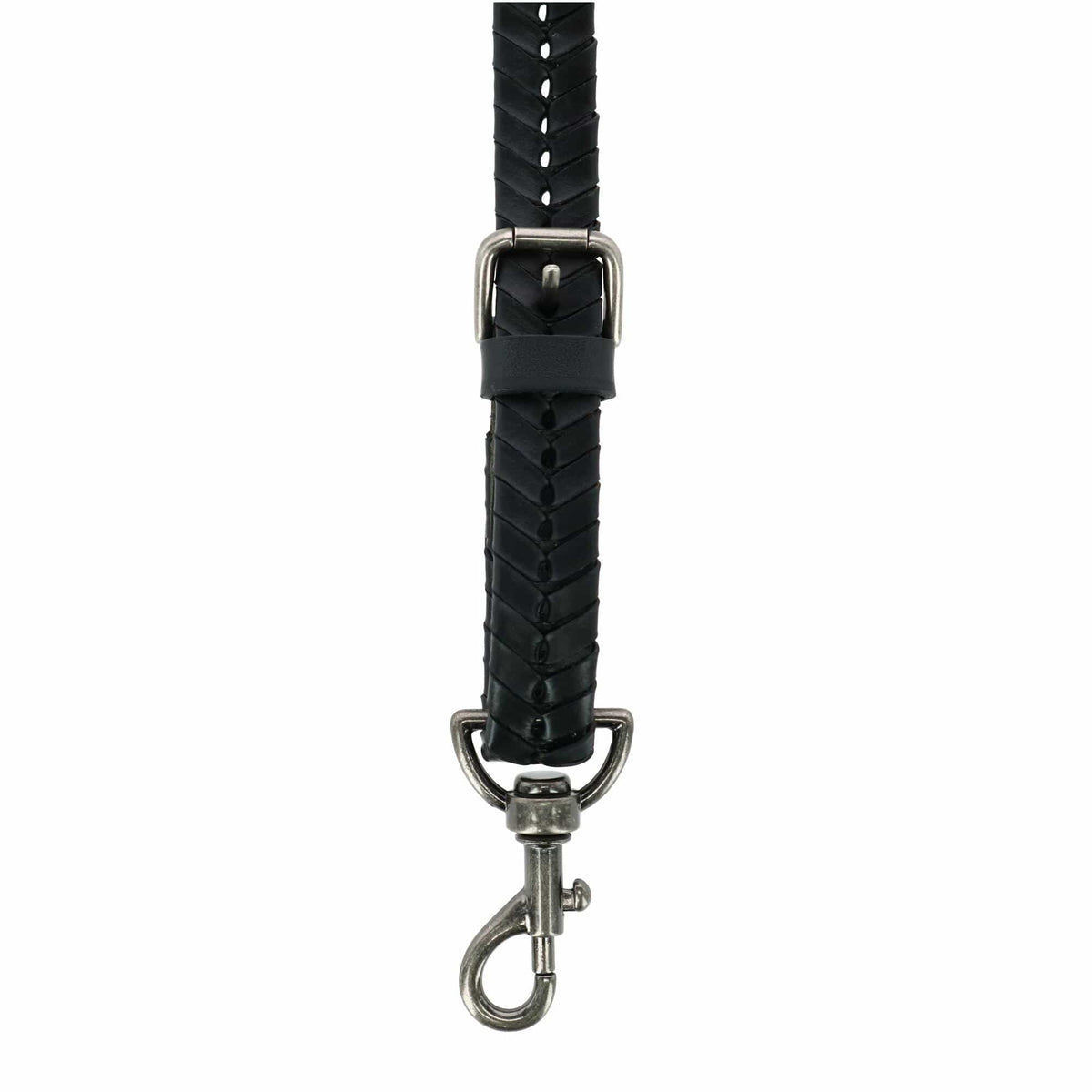 CTM® Mens Coated Leather Flat Braided Suspenders with Metal Swivel Hook Ends - Black