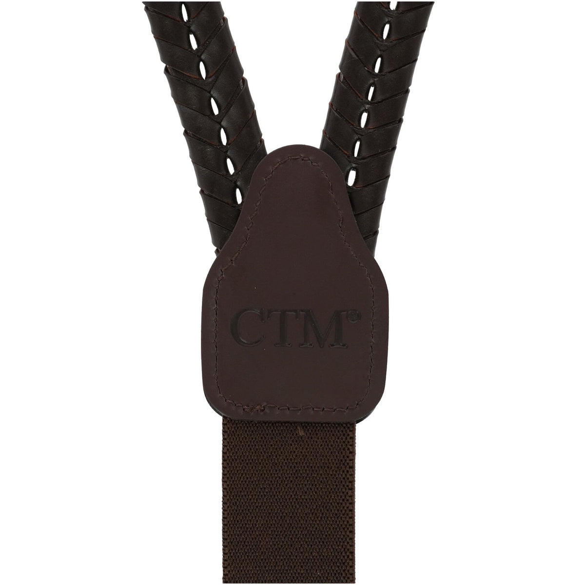 CTM® Mens Coated Leather Flat Braided Suspenders with Metal Swivel Hook Ends - Brown