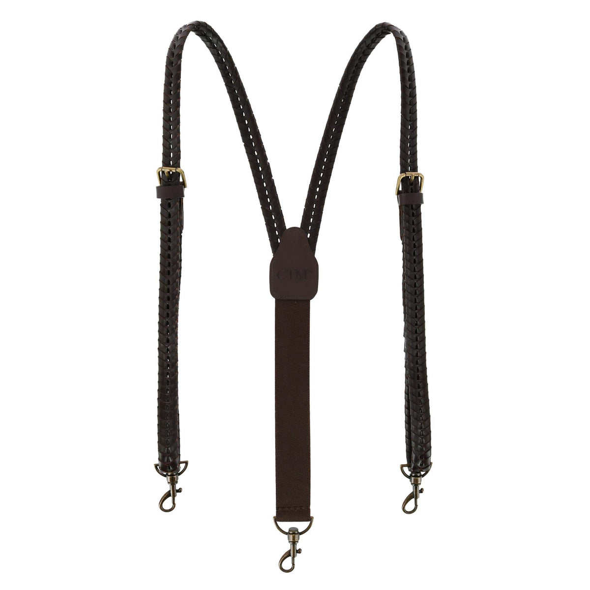 CTM® Mens Coated Leather Flat Braided Suspenders with Metal Swivel Hook Ends - Mens Coated Leather Flat Braided Suspenders with Metal Swivel Hook Ends