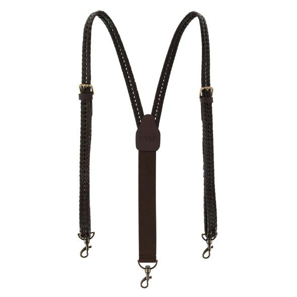 Men's Coated Leather Flat Braided Suspenders with Metal Swivel Hook Ends