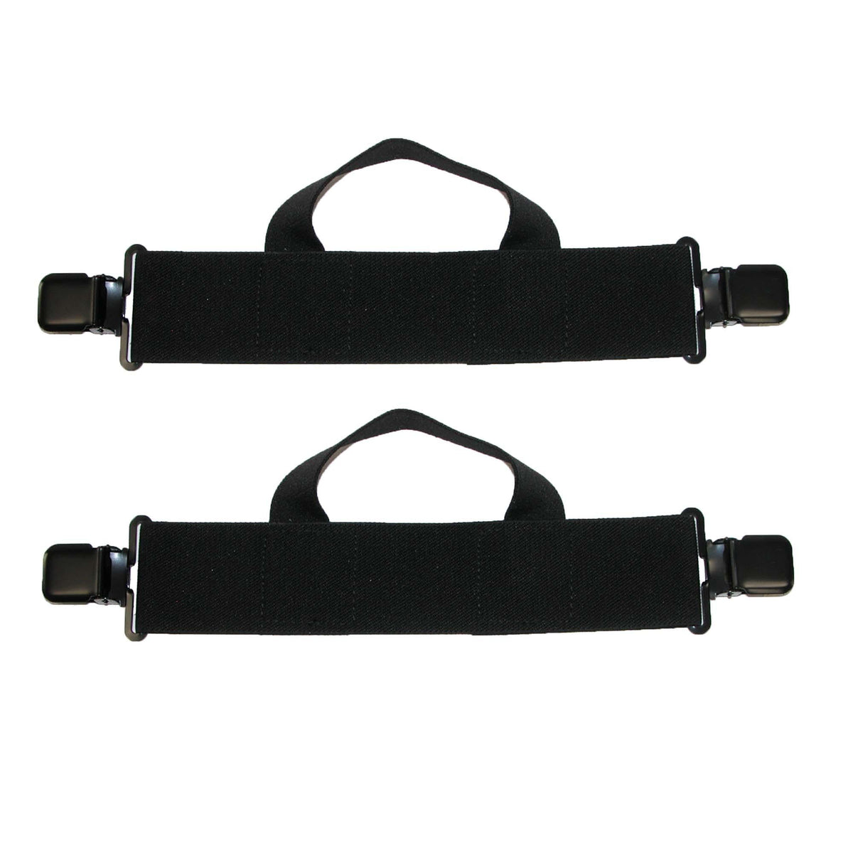 CTM® Men's Elastic Biker Clip-End Stirrup Straps - Black with Black Clips