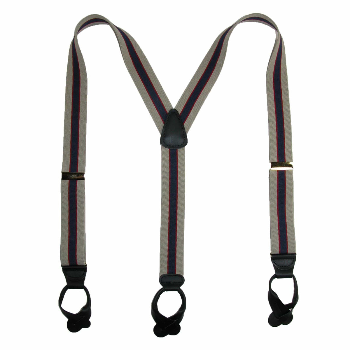 CTM® Men's Elastic Button End Stripe Dress Suspenders - Khaki / Navy / Khaki