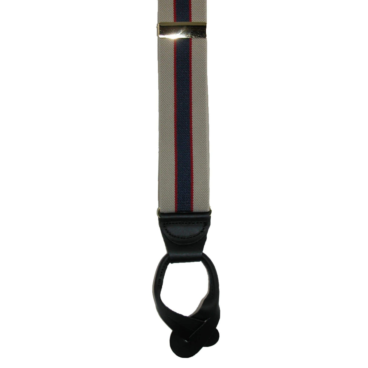CTM® Men's Elastic Button End Stripe Dress Suspenders - Khaki / Navy / Khaki