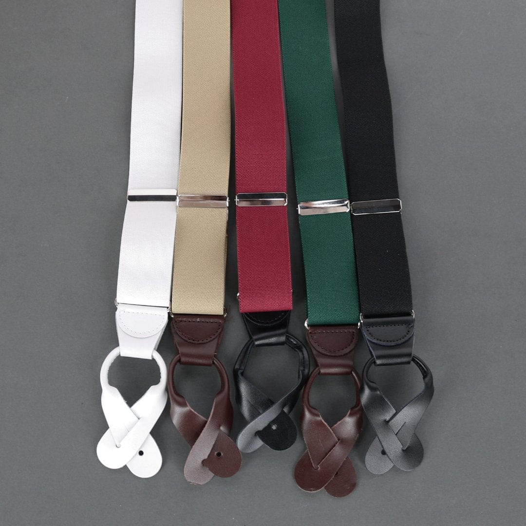 CTM® Men's Elastic Button End Dress Suspenders with Silver Hardware - Black