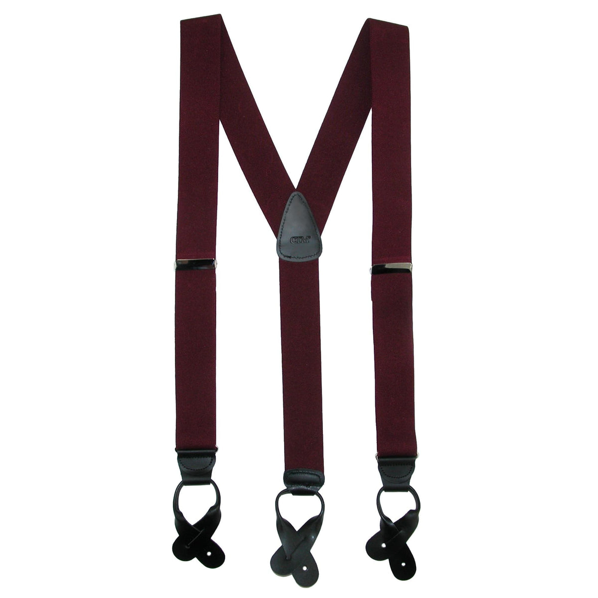 CTM® Men's Elastic Button End Dress Suspenders with Silver Hardware - Burgundy