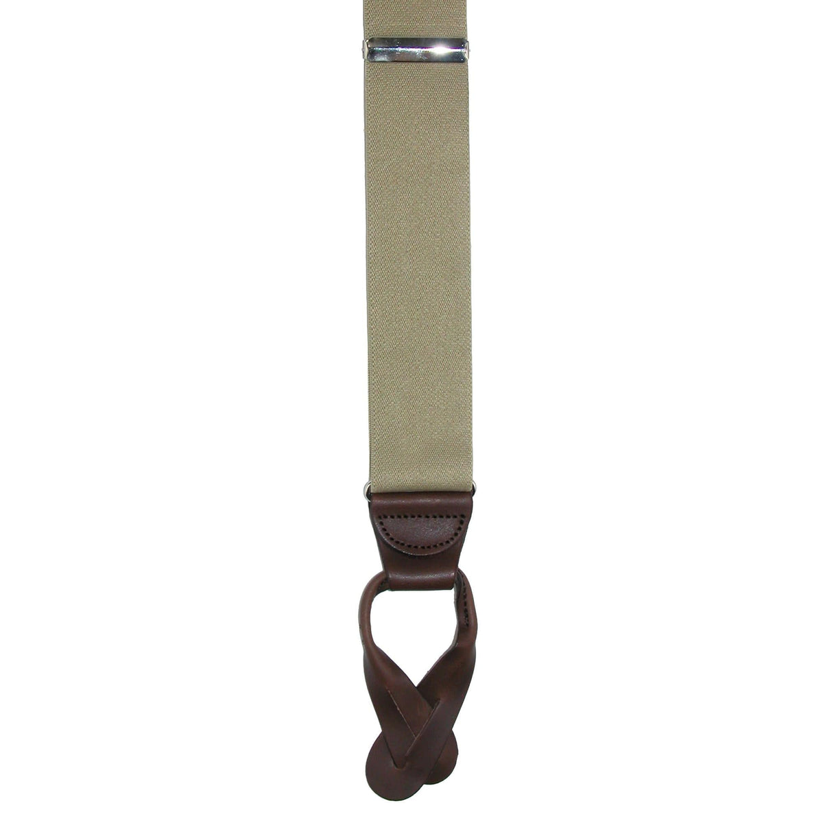 CTM® Men's Elastic Button End Dress Suspenders with Silver Hardware - Khaki