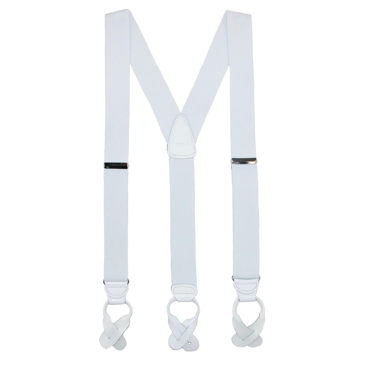 CTM® Men's Elastic Button End Dress Suspenders with Silver Hardware - White