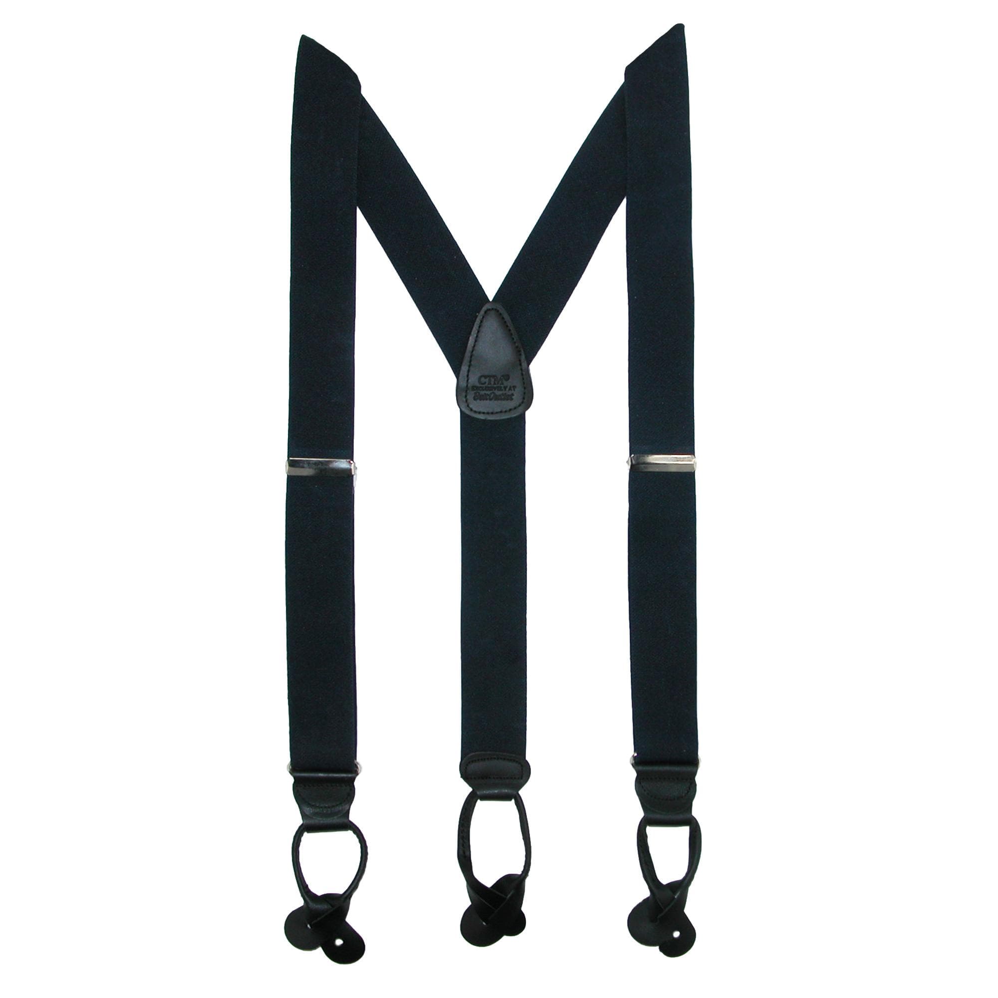 CTM® Men's Big & Tall Elastic Button End Dress Suspenders w Silver Hardware - Navy