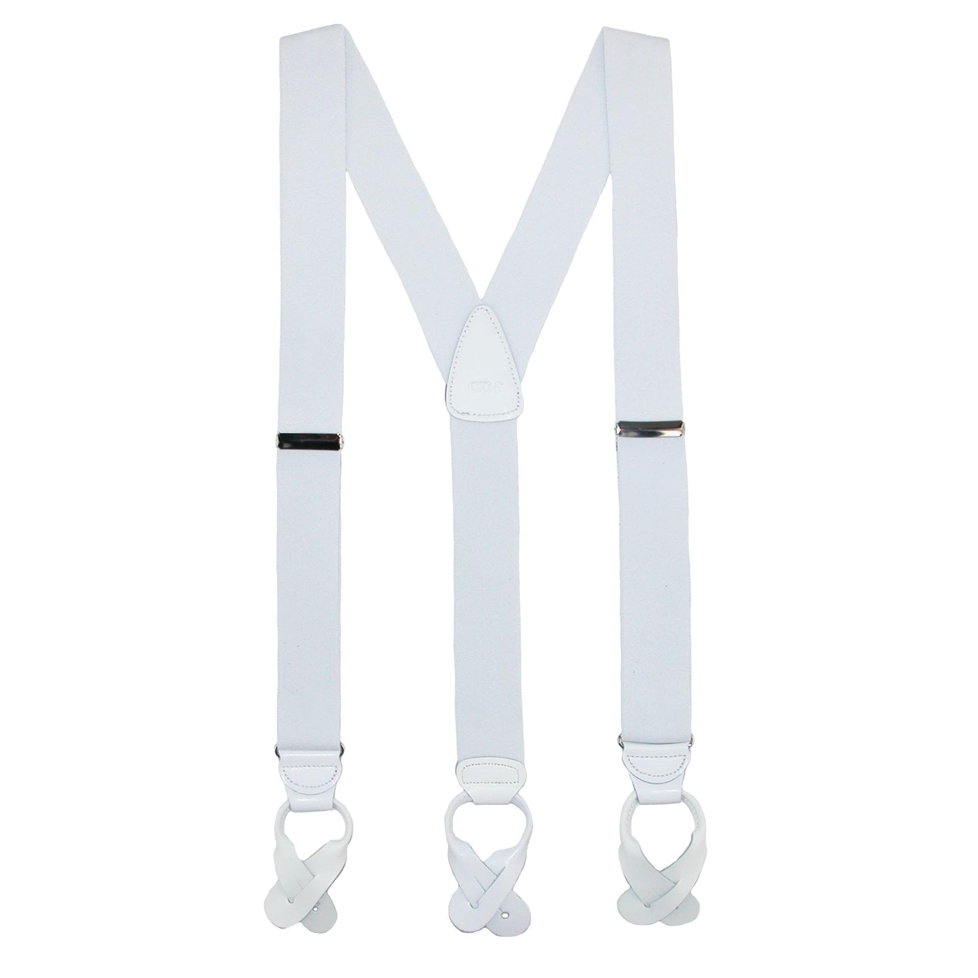 CTM® Men's Big & Tall Elastic Button End Dress Suspenders w Silver Hardware - White