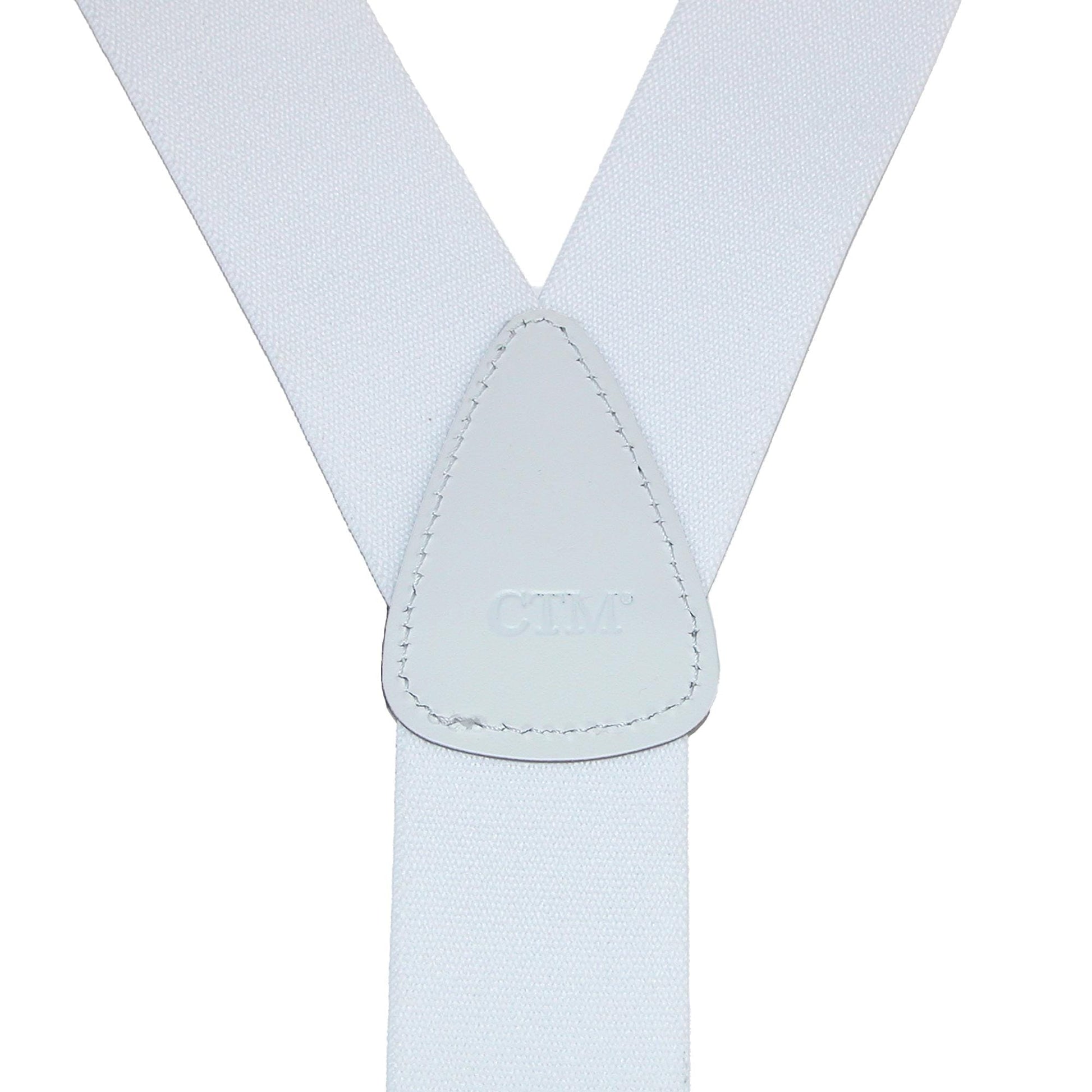 CTM® Men's Big & Tall Elastic Button End Dress Suspenders w Silver Hardware - White