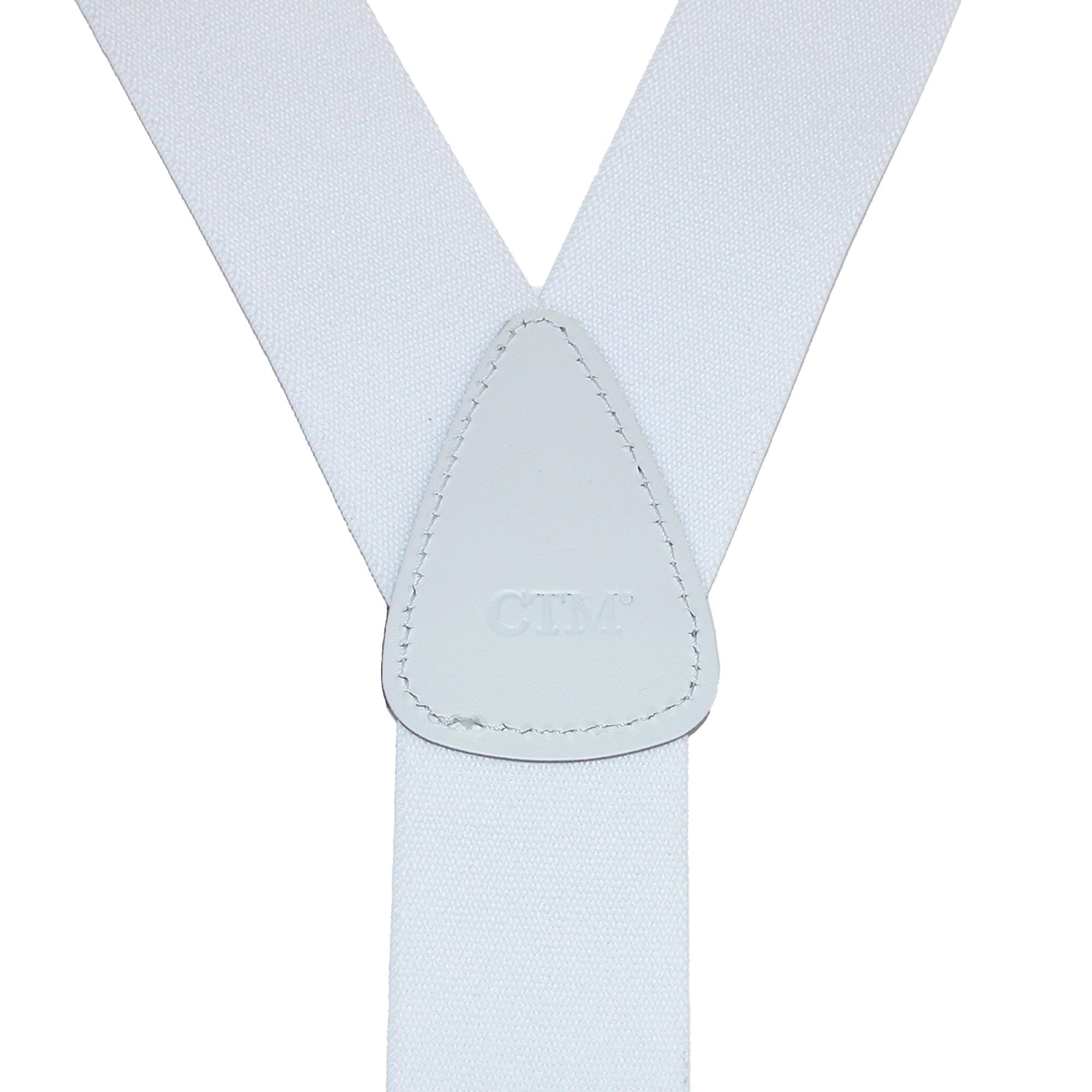 CTM® Men's Big & Tall Elastic Button End Dress Suspenders w Silver Hardware - White