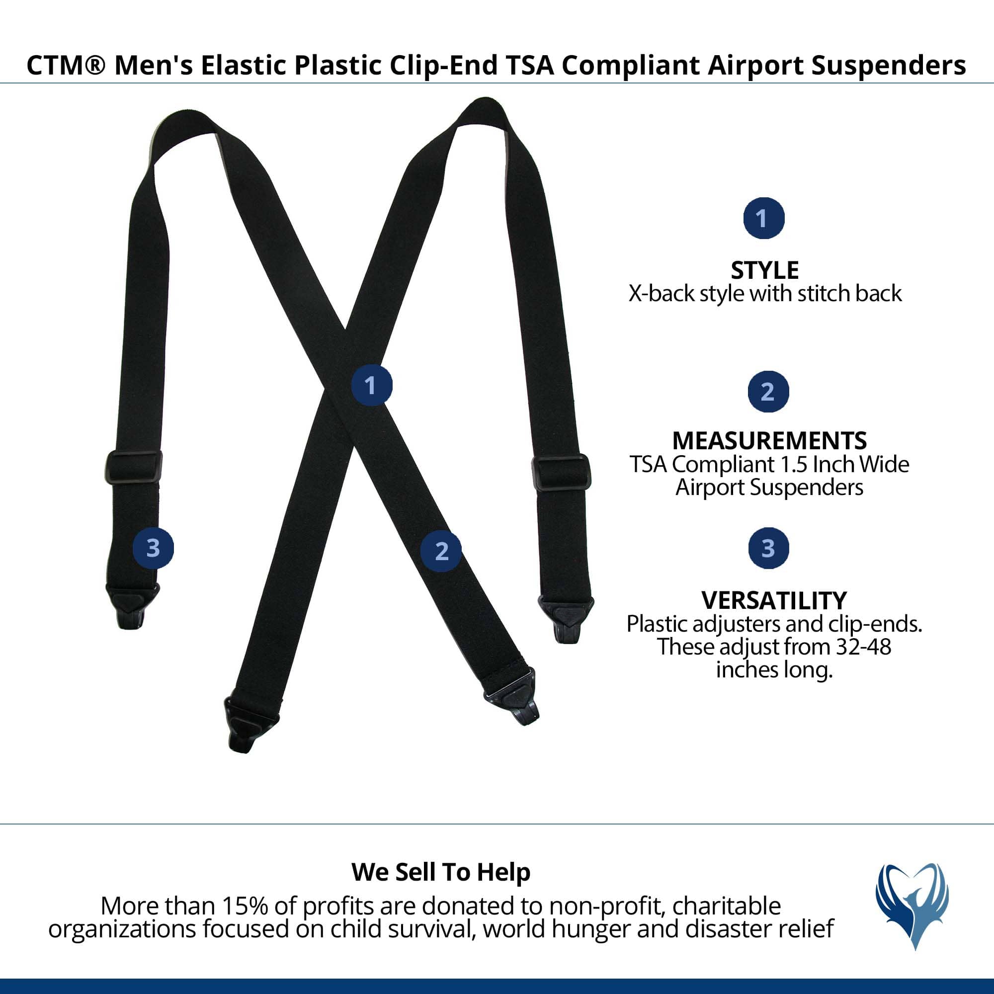 CTM® Men's Elastic Plastic Clip-End TSA Compliant Airport Suspenders - Black