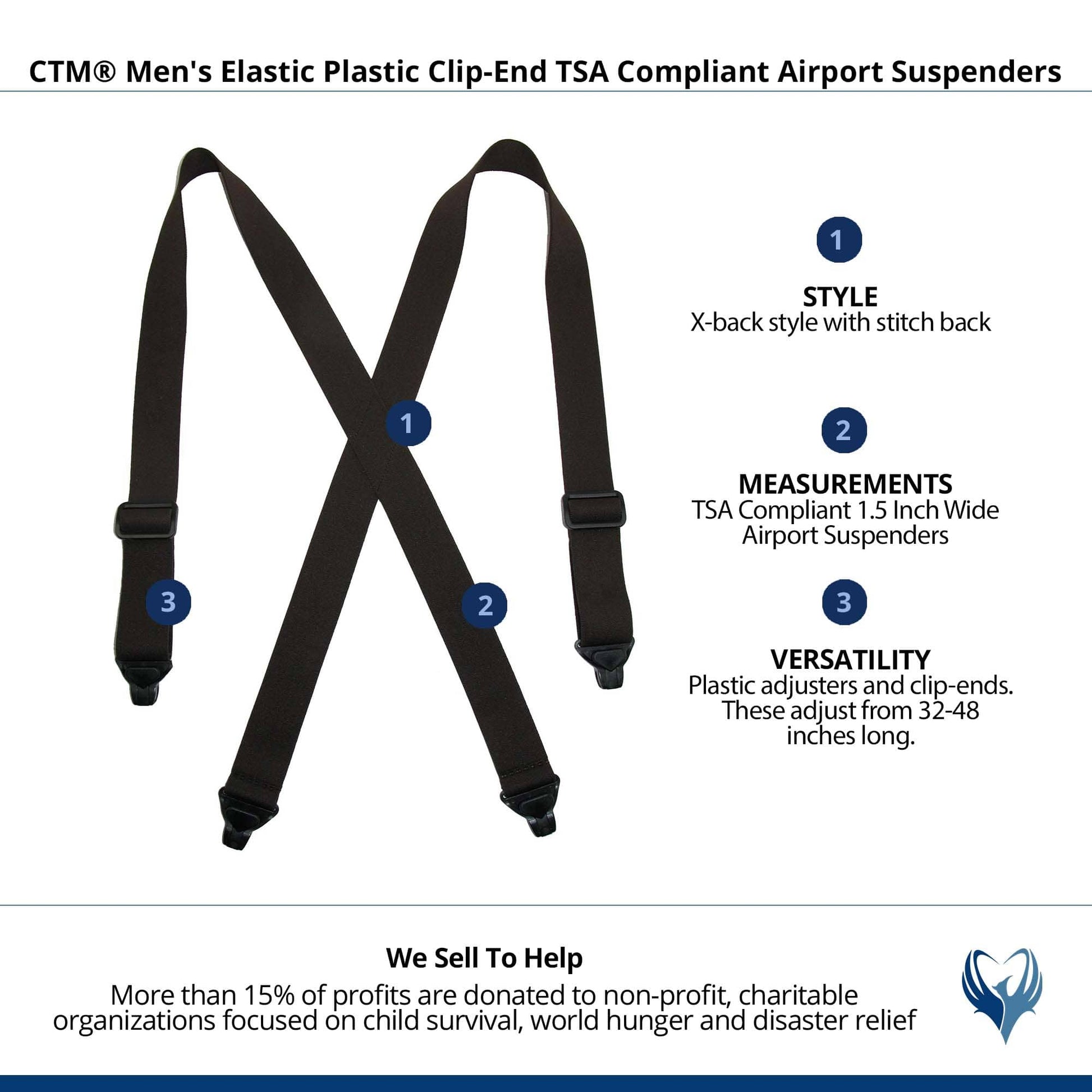 CTM® Men's Elastic Plastic Clip-End TSA Compliant Airport Suspenders - Brown
