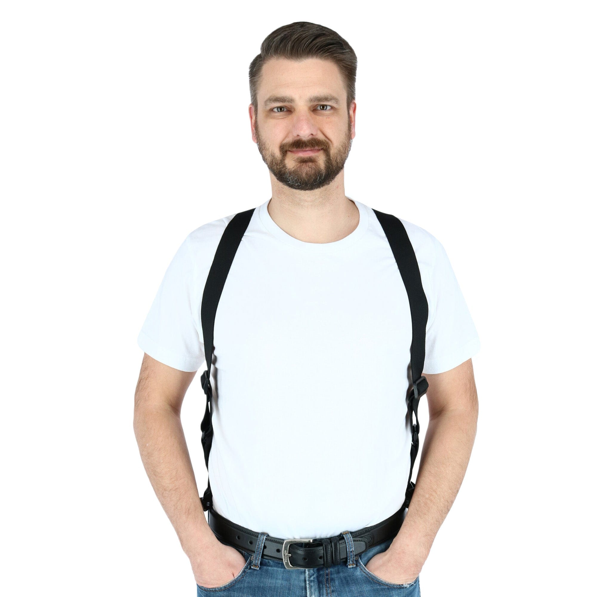 CTM® Men's Elastic Side Plastic Clip TSA Compliant Airport Suspenders - Black