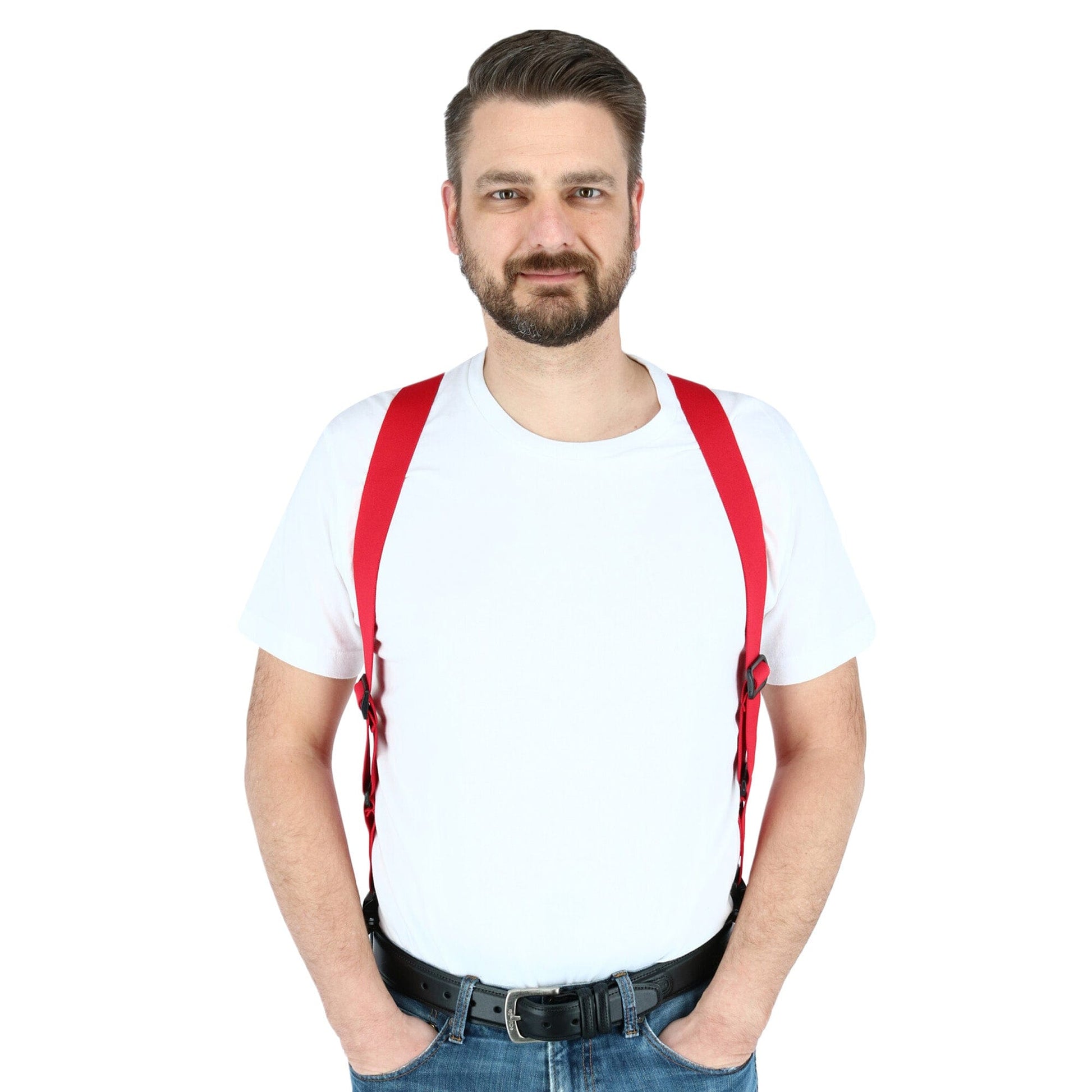 CTM® Men's Elastic Side Plastic Clip TSA Compliant Airport Suspenders - Red
