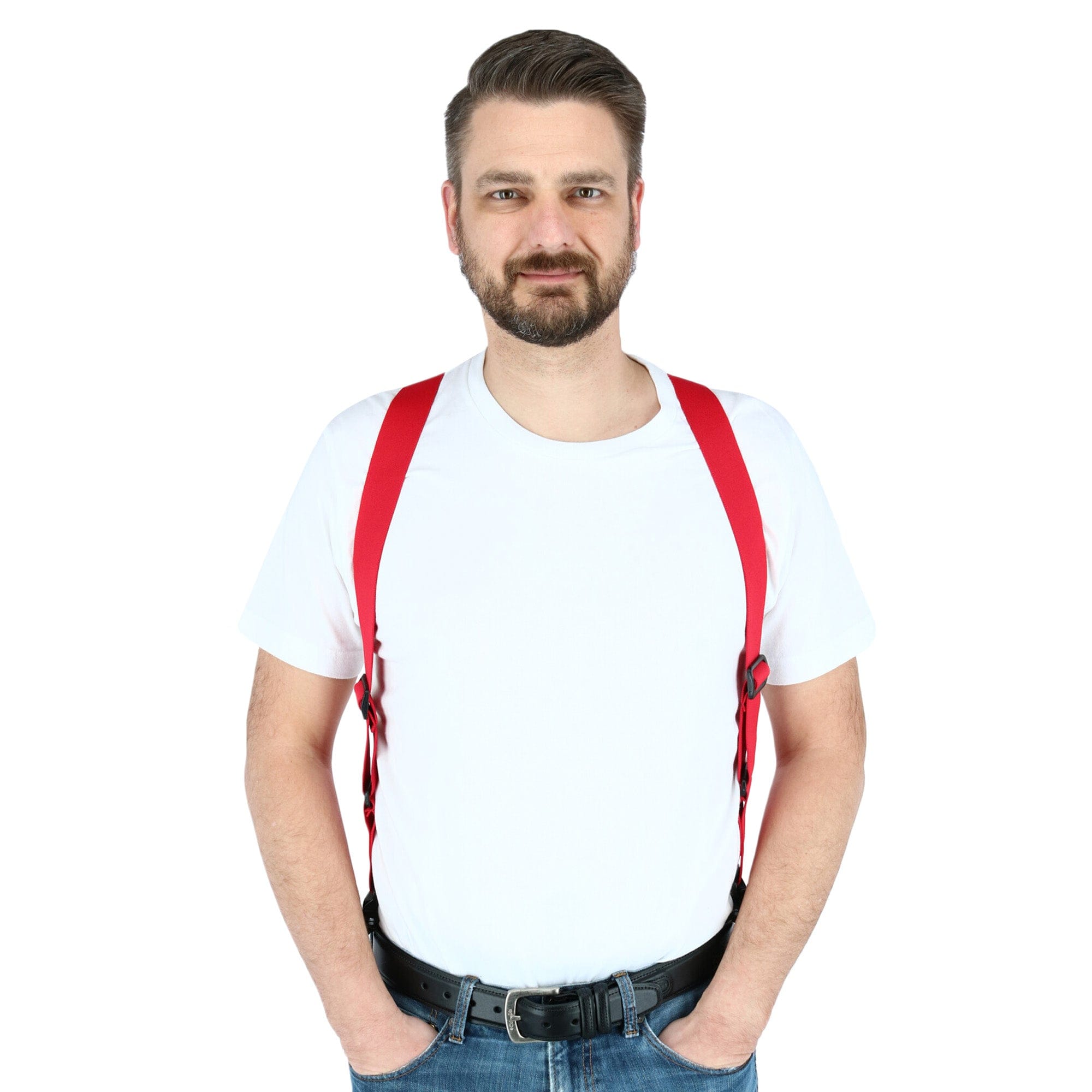 CTM® Men's Elastic Side Plastic Clip TSA Compliant Airport Suspenders - Red