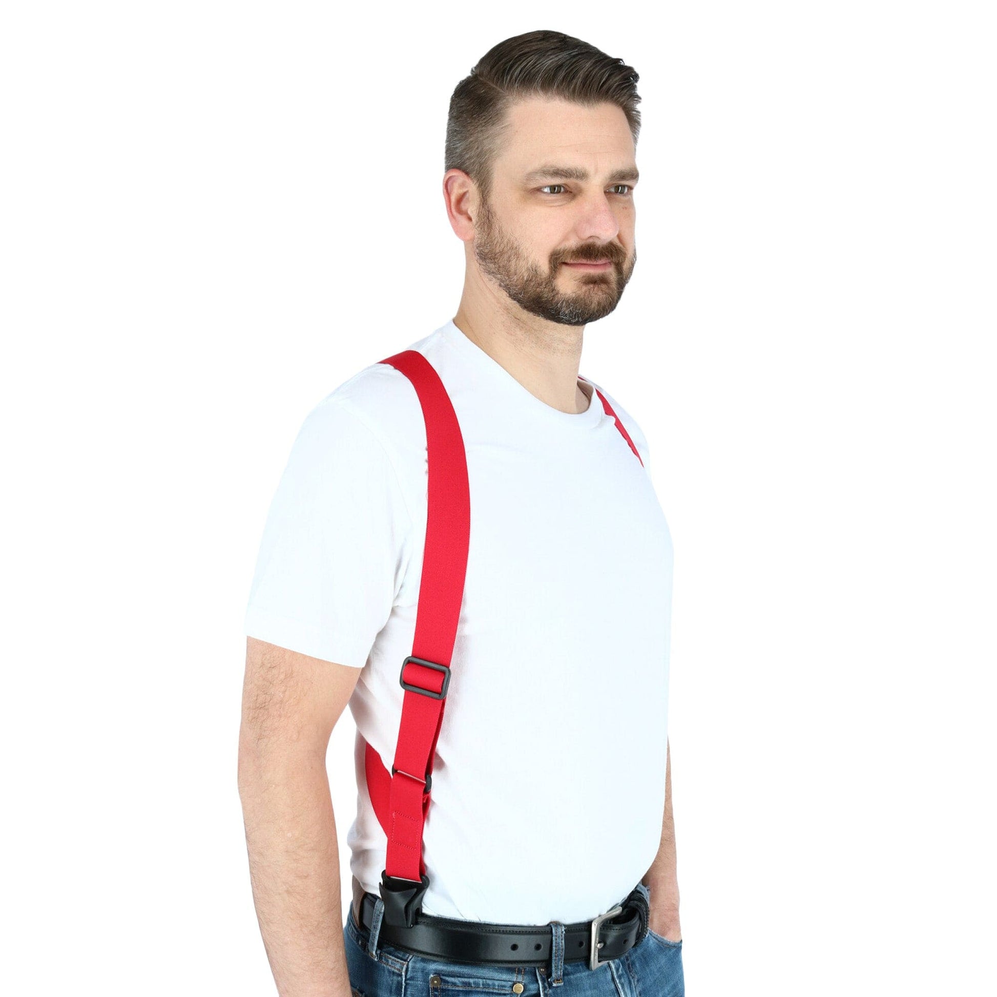 CTM® Men's Elastic Side Plastic Clip TSA Compliant Airport Suspenders - Red
