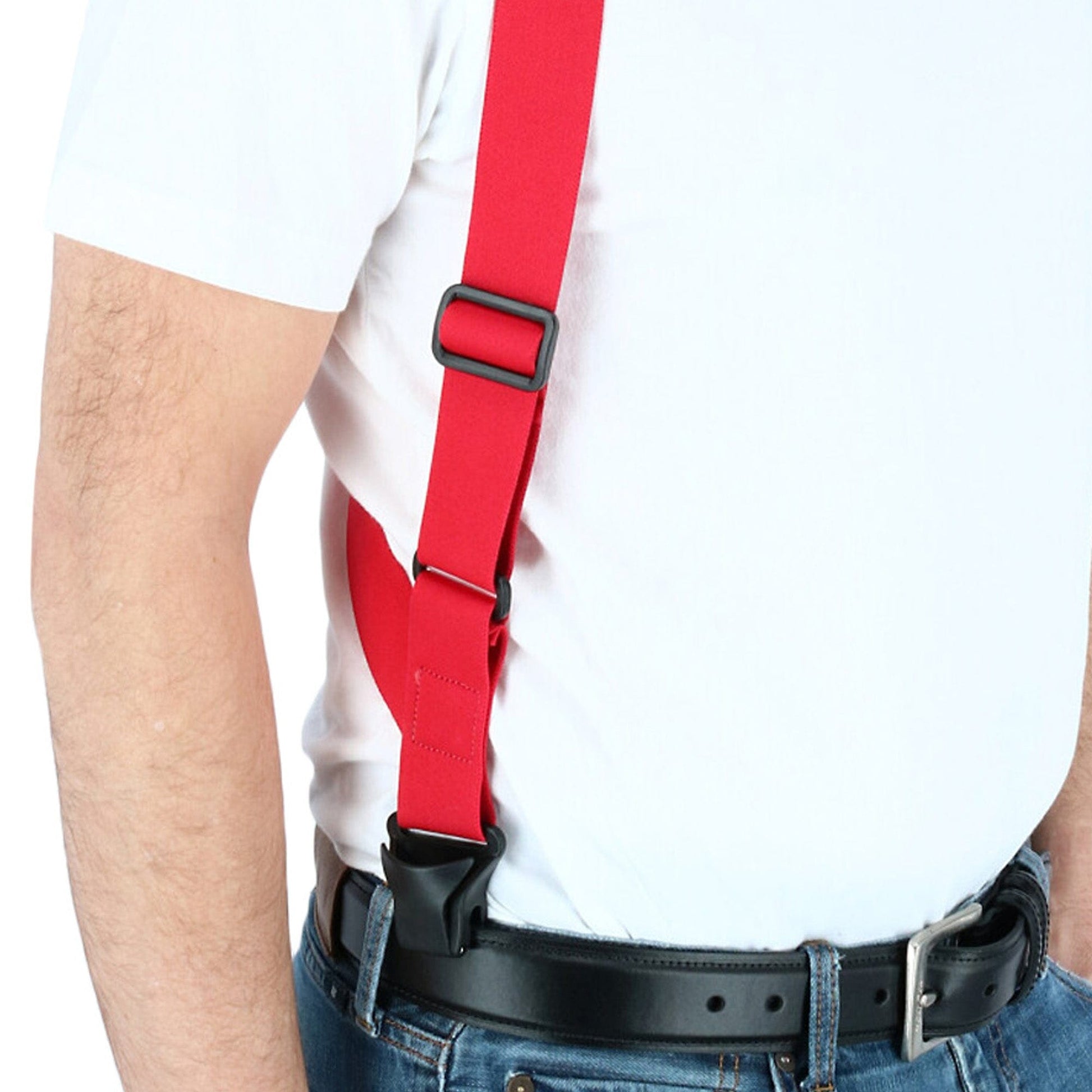 CTM® Men's Elastic Side Plastic Clip TSA Compliant Airport Suspenders - Red