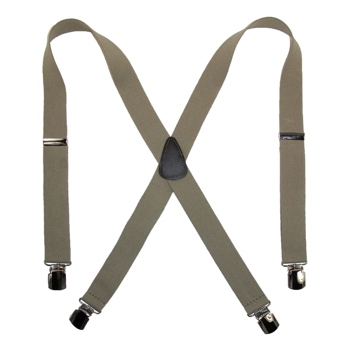 CTM® Men's Elastic with Anti Slip Pin Clip 1 1/2 Inch Solid Suspenders - Khaki