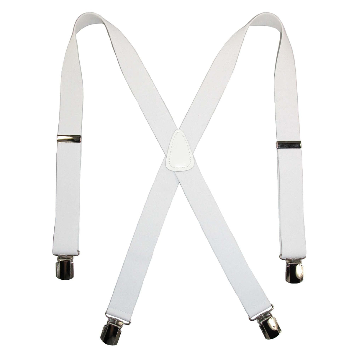 CTM® Men's Elastic with Anti Slip Pin Clip 1 1/2 Inch Solid Suspenders - White