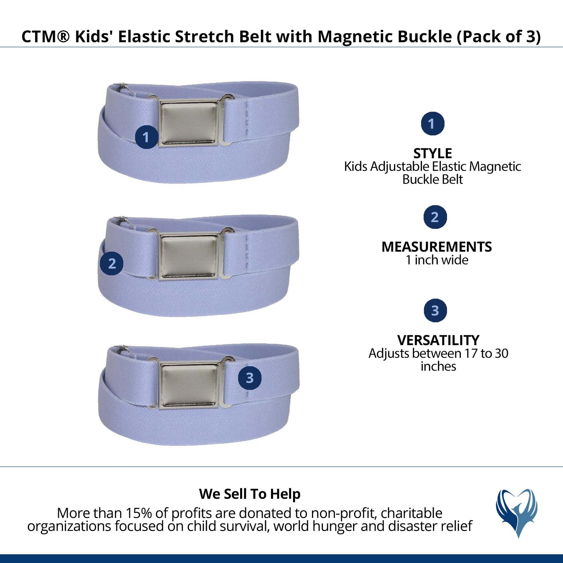 CTM® Kids' Elastic Stretch Belt with Magnetic Buckle (Pack of 3) - Purple
