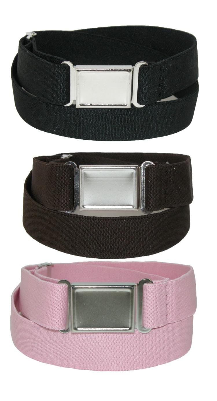 CTM® Kids' Elastic Stretch Belt with Magnetic Buckle (Pack of 3 Colors) - Black Brown and Pink