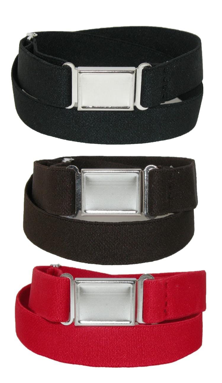 CTM® Kids' Elastic Stretch Belt with Magnetic Buckle (Pack of 3 Colors) - Black Brown and Red