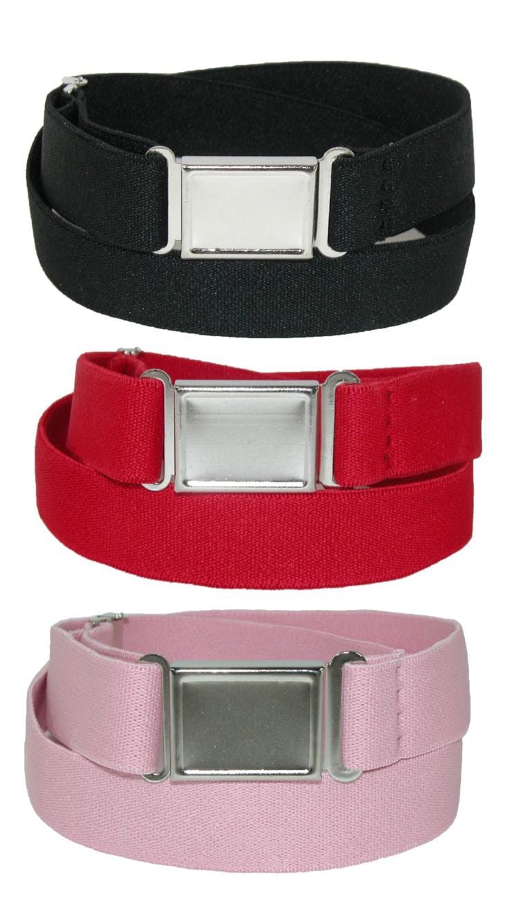 CTM® Kids' Elastic Stretch Belt with Magnetic Buckle (Pack of 3 Colors) - Black Pink and Red