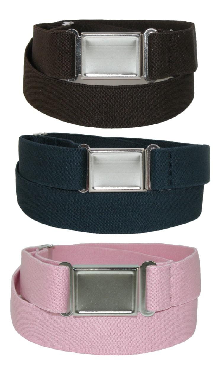 CTM® Kids' Elastic Stretch Belt with Magnetic Buckle (Pack of 3 Colors) - Brown Navy and Pink