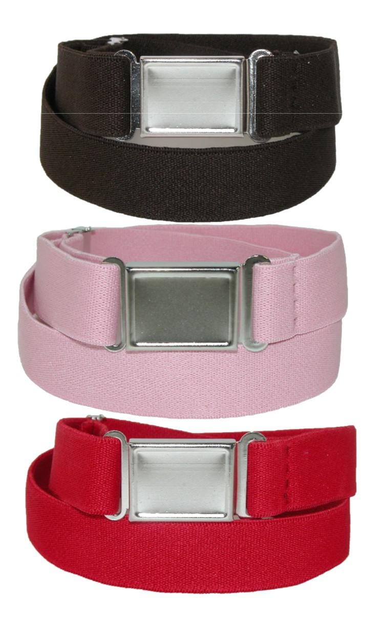 CTM® Kids' Elastic Stretch Belt with Magnetic Buckle (Pack of 3 Colors) - Brown Pink and Red