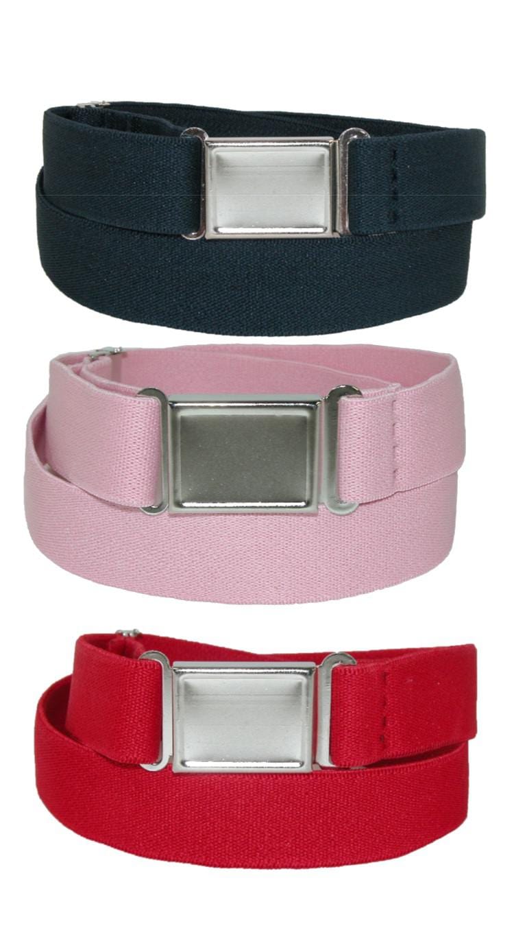CTM® Kids' Elastic Stretch Belt with Magnetic Buckle (Pack of 3 Colors) - Navy Pink and Red