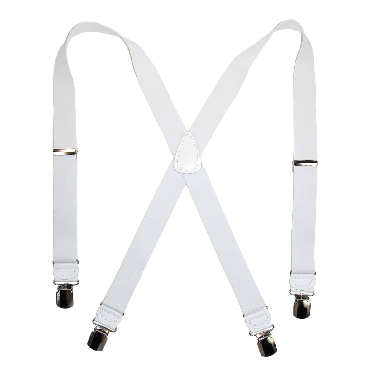 CTM® Men's Elastic Anti Slip Pin Clip Suspenders with Leather Drop Tabs - White