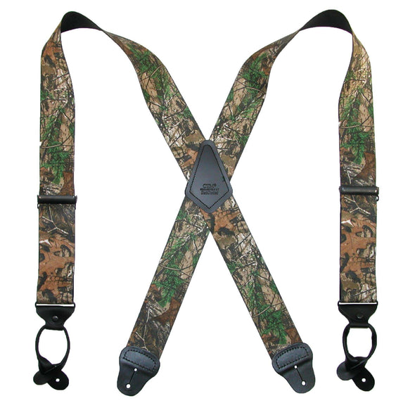 Men's Elastic 2 Inch Wide Camouflage Button-End Suspenders