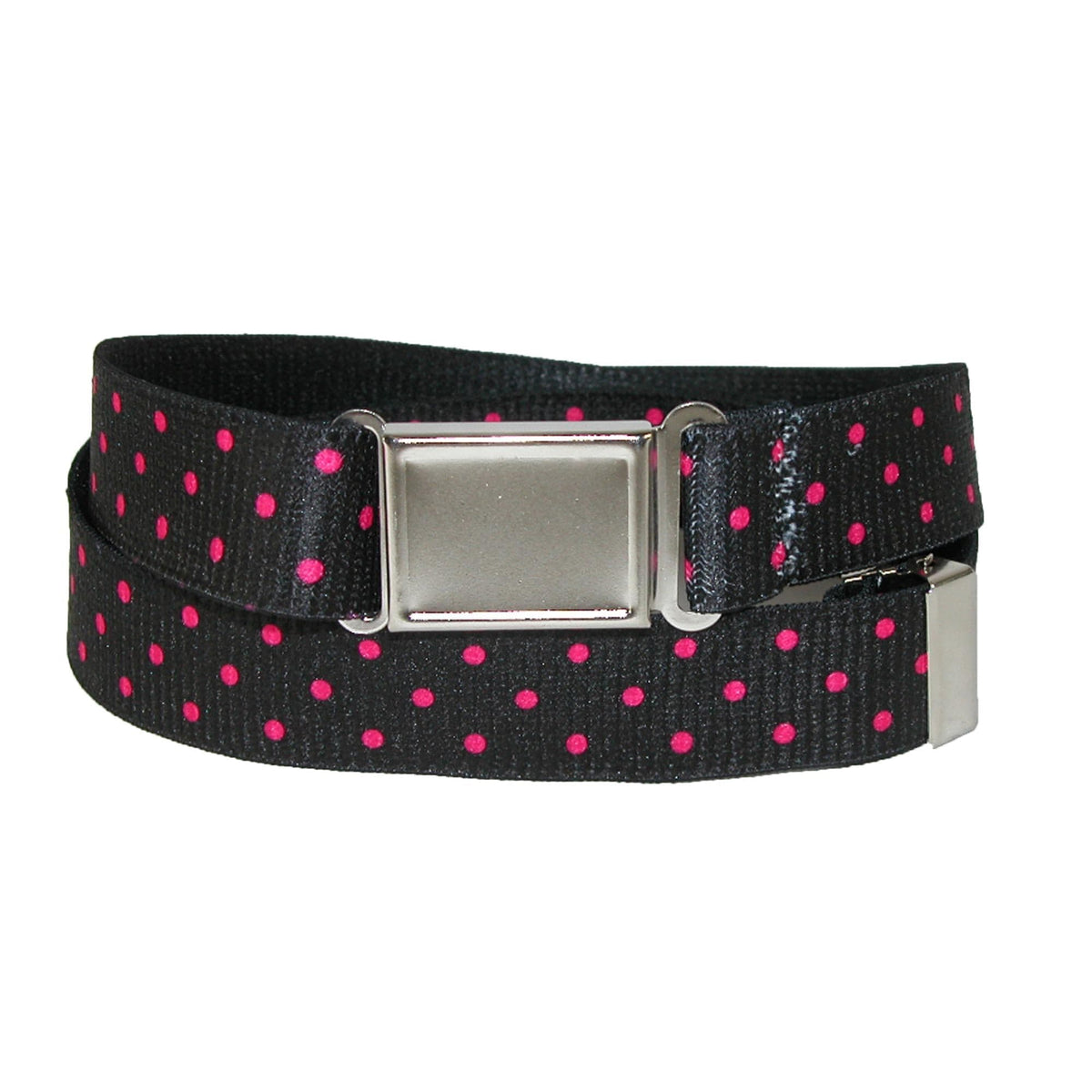 CTM® Women's Plus Size No Show Buckle Stretch Belt with Polka Dots - Black with Hot Pink Dots