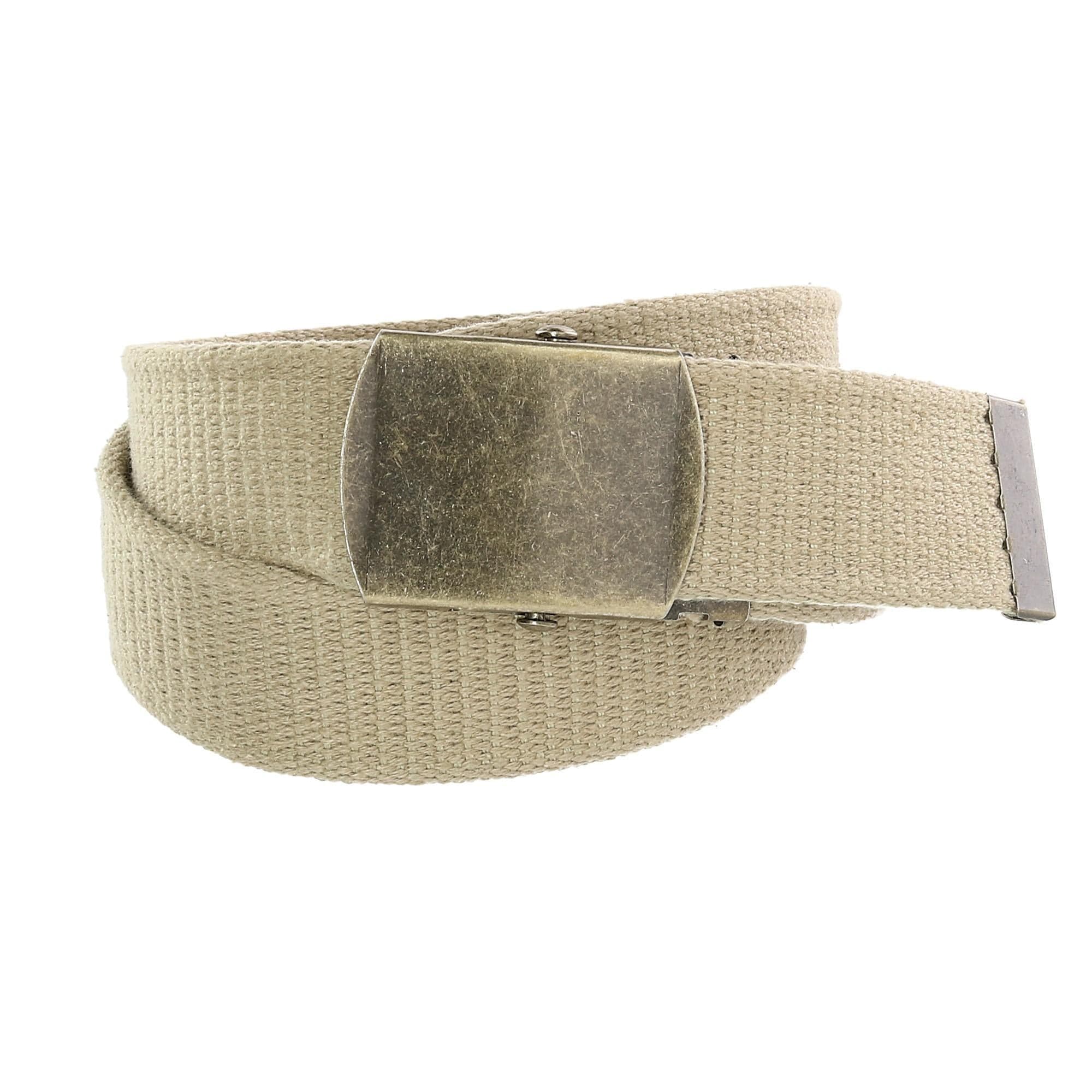 CTM® Cotton Web 1.5 Inch Adjustable Military Buckle Belt - Khaki