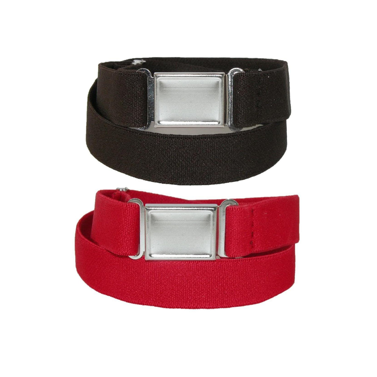 CTM® Plus Size Elastic Belt with Magnetic No Show Buckle (Pack of 2 Colors) - Brown and Red