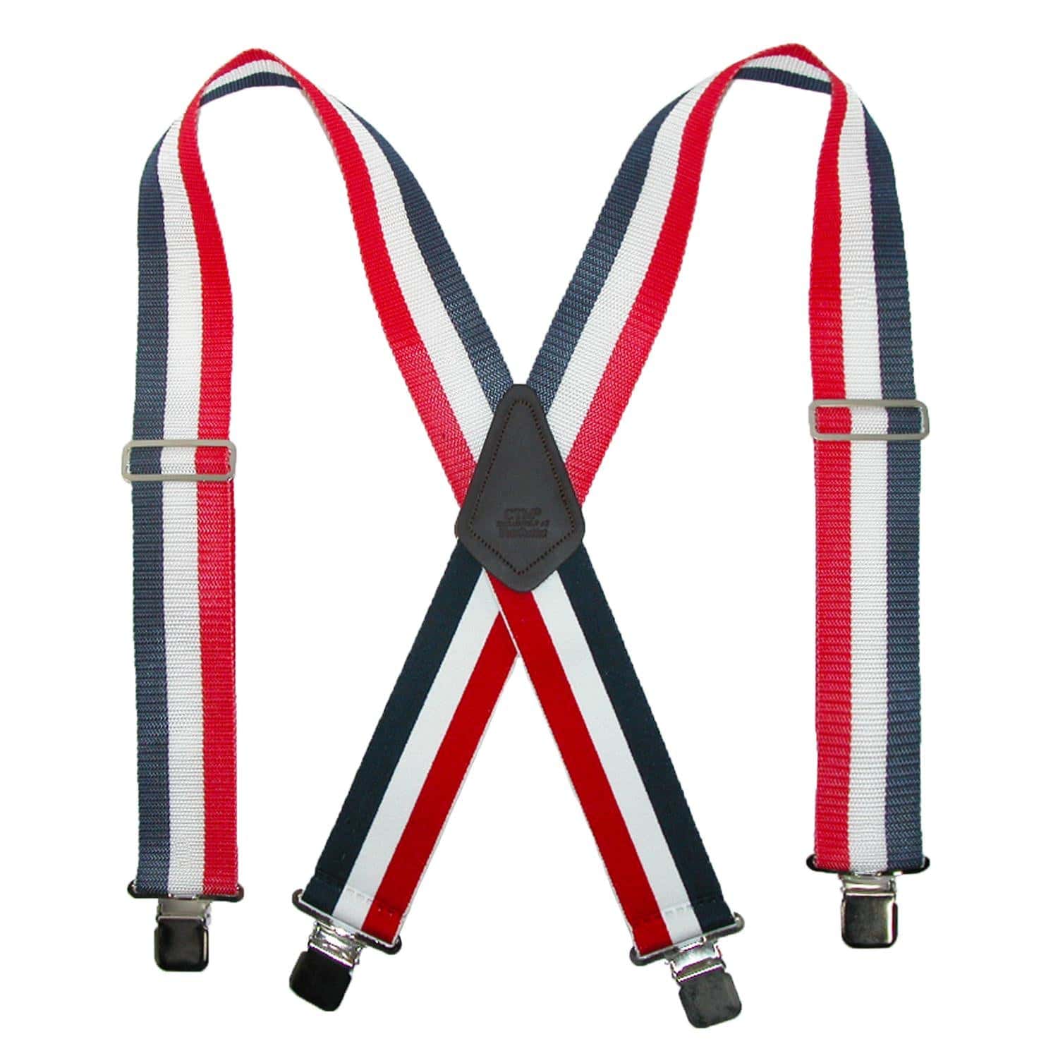 CTM® Men's 2 Inch Wide Non-Elasticized Construction Clip-End Suspenders - Red, White, and Navy Stripe