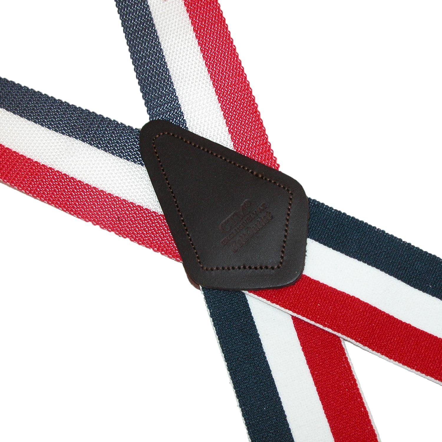 CTM® Men's 2 Inch Wide Non-Elasticized Construction Clip-End Suspenders - Red, White, and Navy Stripe