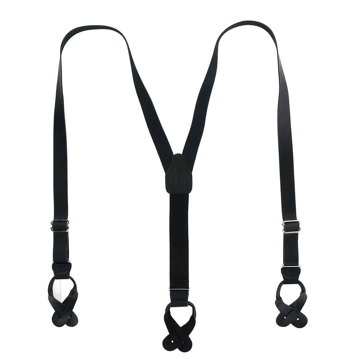 CTM® Men's Coated Leather Button-End 1 Inch Suspenders - Black