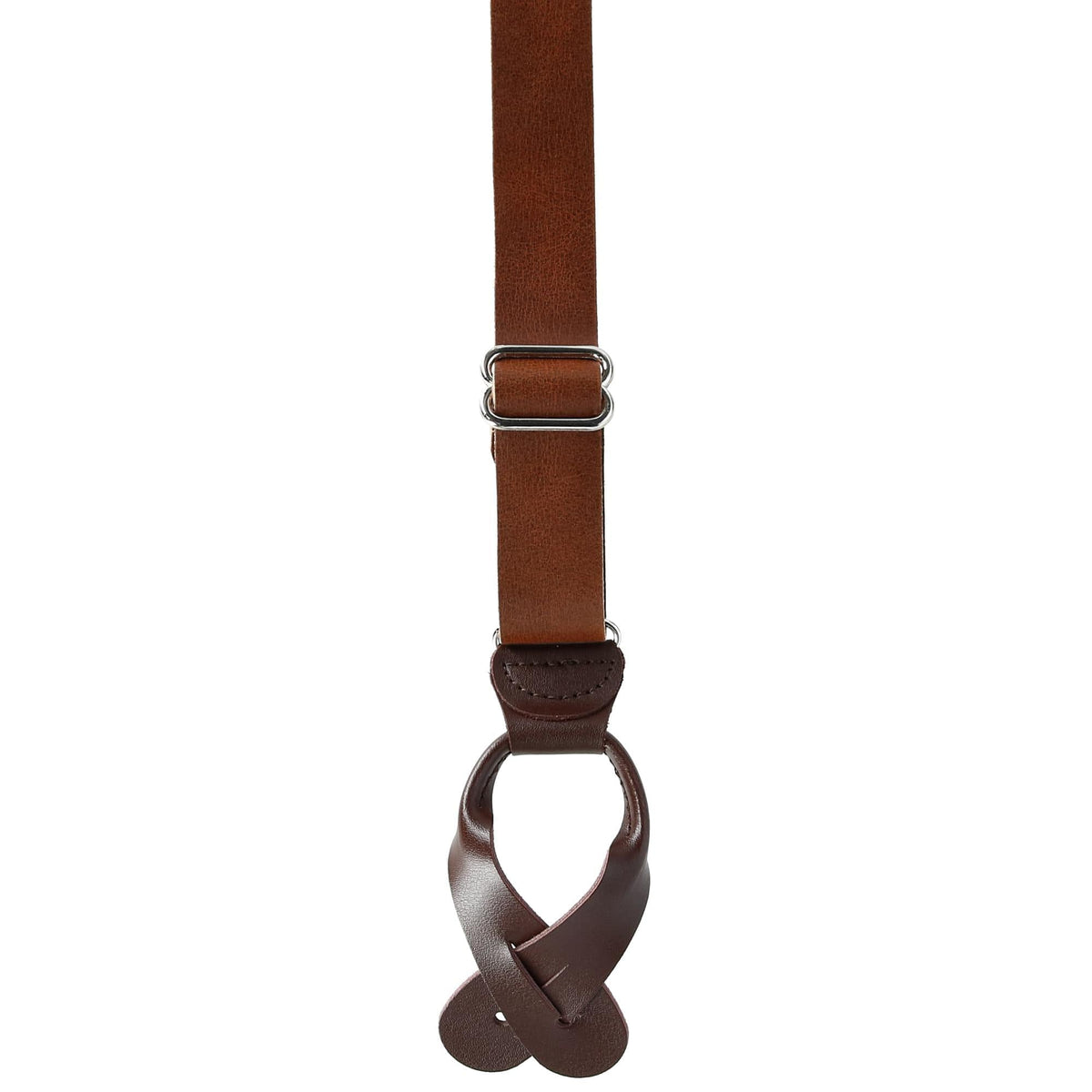 CTM® Men's Coated Leather Button-End 1 Inch Suspenders - Brown